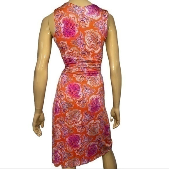 Etro Women’s Size 40 4 Orange Pink Paisley Surplice Cinched Waist Flowy Dress - Picture 6 of 10